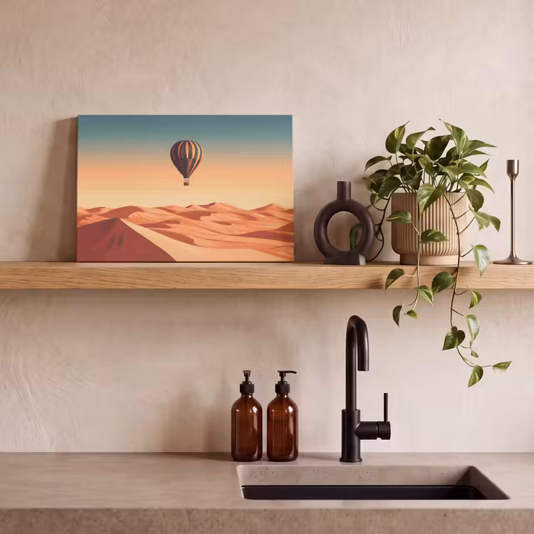 Canvas schilderij - Luchtballon - Woestijn - Zonsondergang - Blauw — 4
