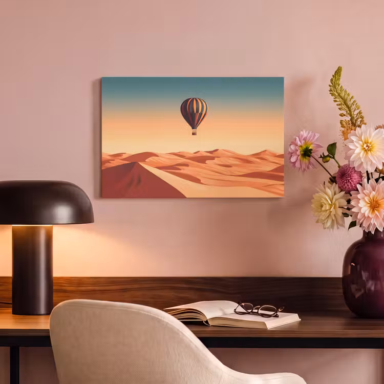 Canvas schilderij - Luchtballon - Woestijn - Zonsondergang - Blauw — 6