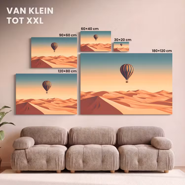 Canvas schilderij - Luchtballon - Woestijn - Zonsondergang - Blauw — 8