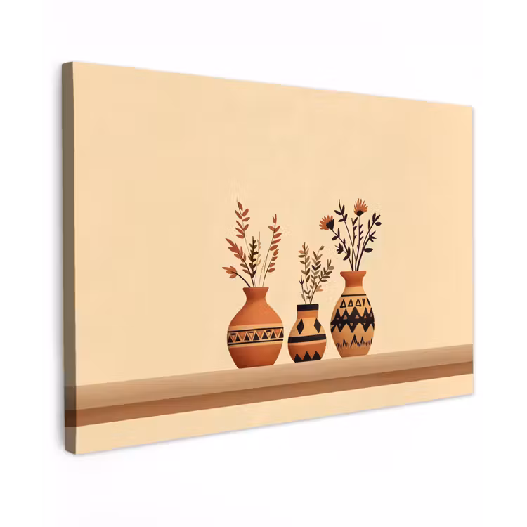 Canvas schilderij - Vazen - Bloemen - Bladeren - Minimalistisch — 1