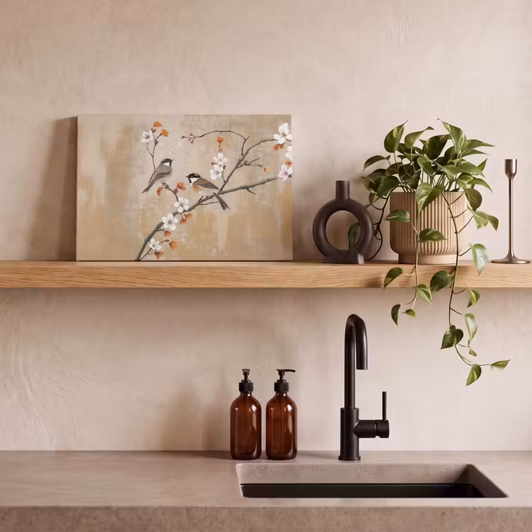 Canvas schilderij - Vogels - Bloesemtak - Bloemen - Oranje — 4