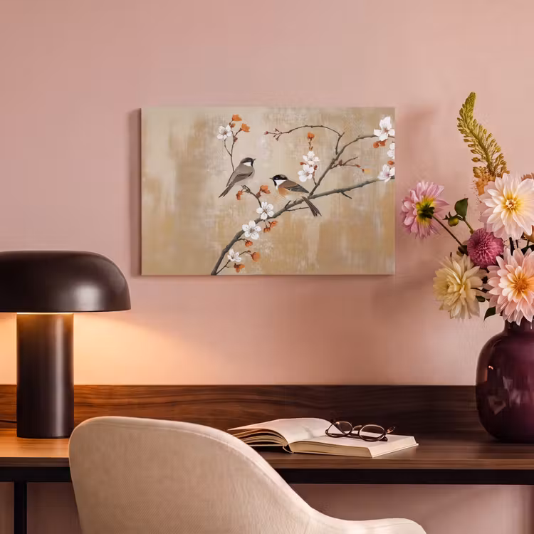 Canvas schilderij - Vogels - Bloesemtak - Bloemen - Oranje — 6