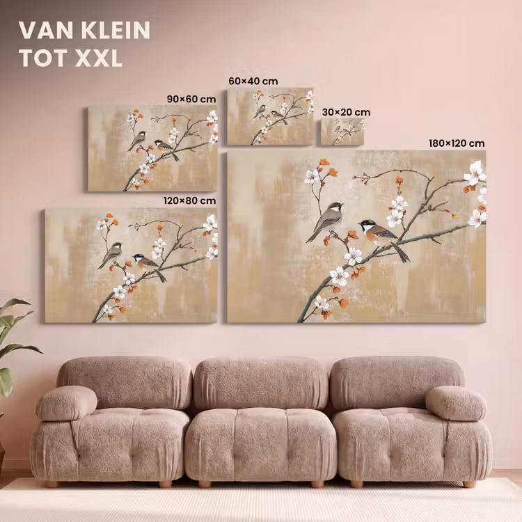 Canvas schilderij - Vogels - Bloesemtak - Bloemen - Oranje — 8
