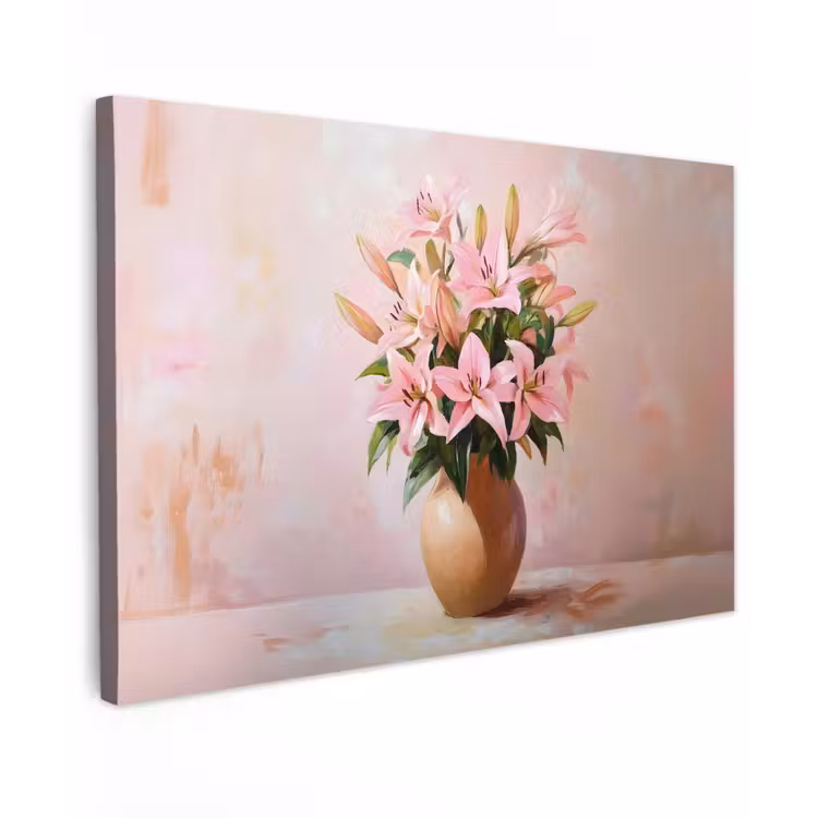 Canvas schilderij - Vaas - Bloemen - Roze — 1