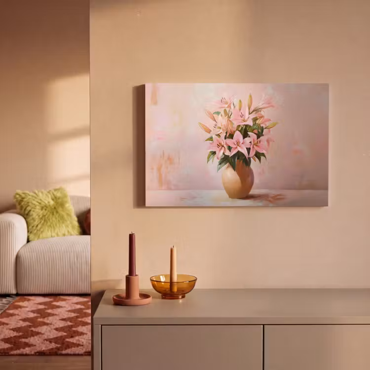 Canvas schilderij - Vaas - Bloemen - Roze — 2