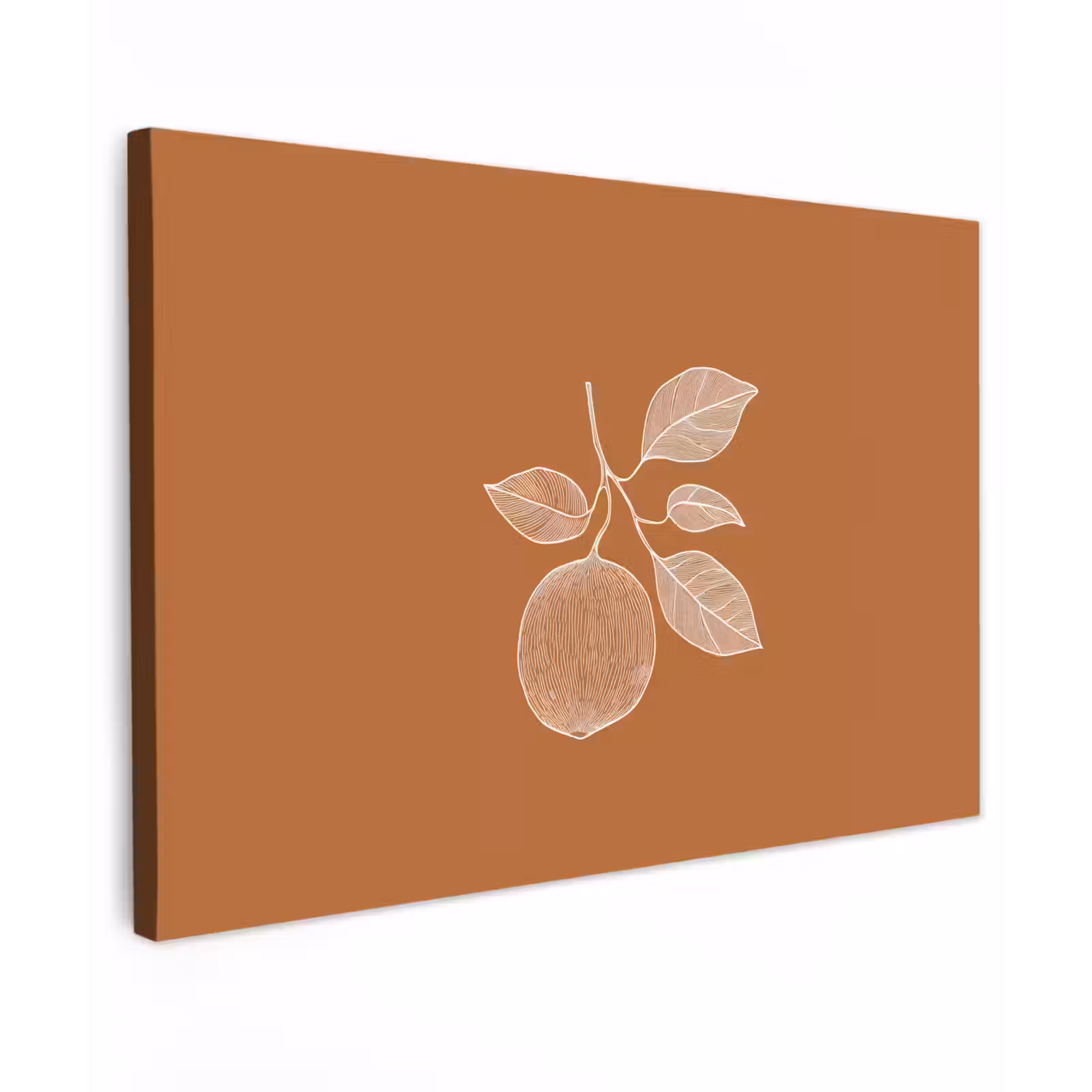 Canvas schilderij - Sinaasappel - Getekend - Bladeren - Bruin — 1