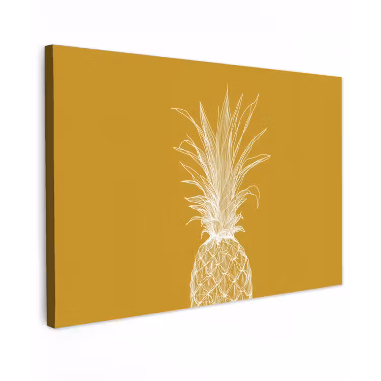 Canvas schilderij - Lijnillustratie - Ananas - Bladkroon - Okergeel — 1