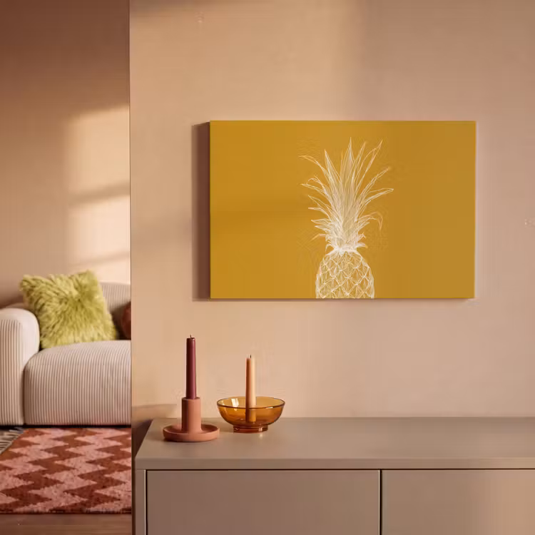 Canvas schilderij - Lijnillustratie - Ananas - Bladkroon - Okergeel — 2