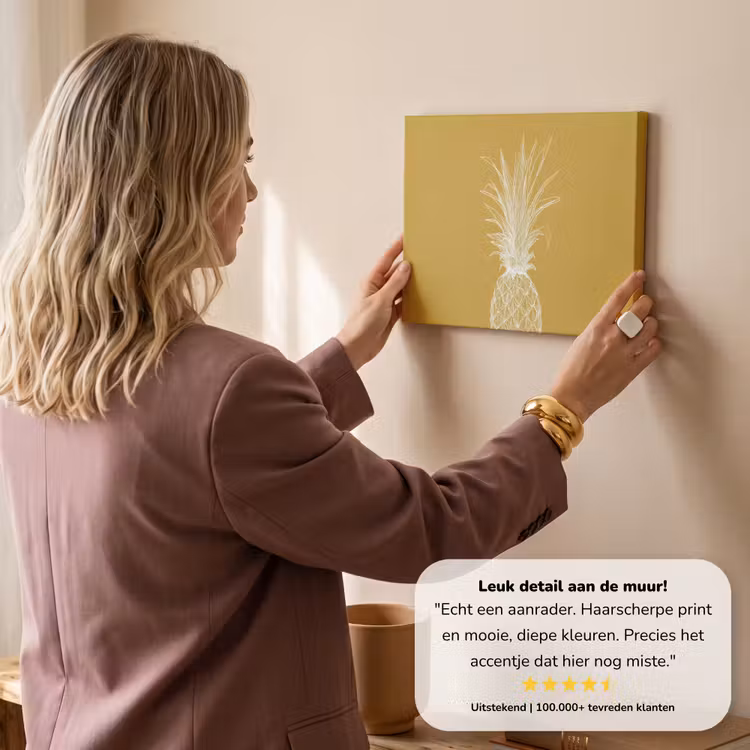 Canvas schilderij - Lijnillustratie - Ananas - Bladkroon - Okergeel — 3