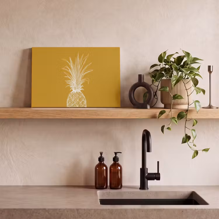 Canvas schilderij - Lijnillustratie - Ananas - Bladkroon - Okergeel — 4