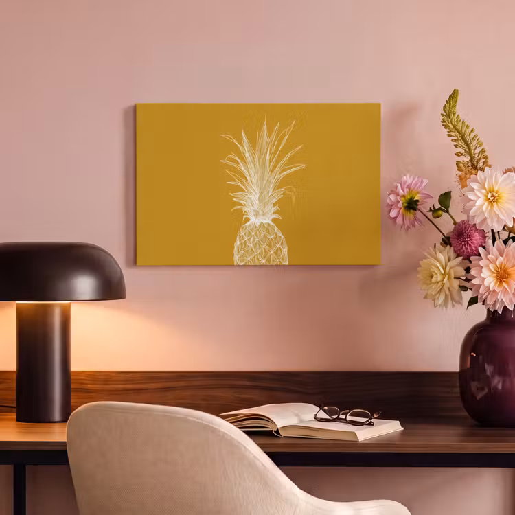 Canvas schilderij - Lijnillustratie - Ananas - Bladkroon - Okergeel — 6