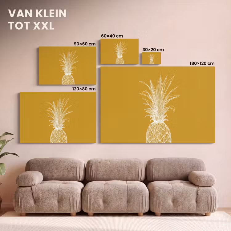 Canvas schilderij - Lijnillustratie - Ananas - Bladkroon - Okergeel — 7