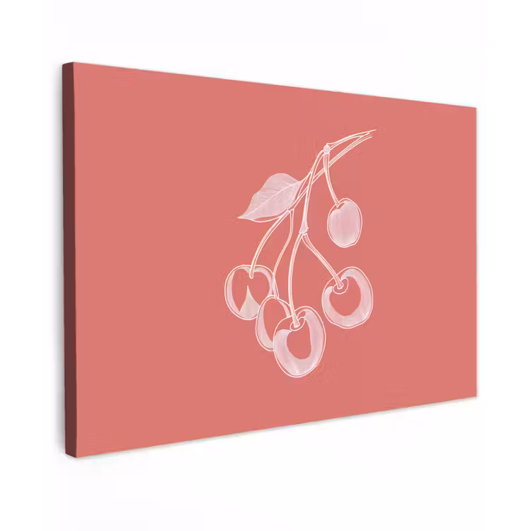 Canvas schilderij - Lijnillustratie - Kersen - Tak - Wit — 1
