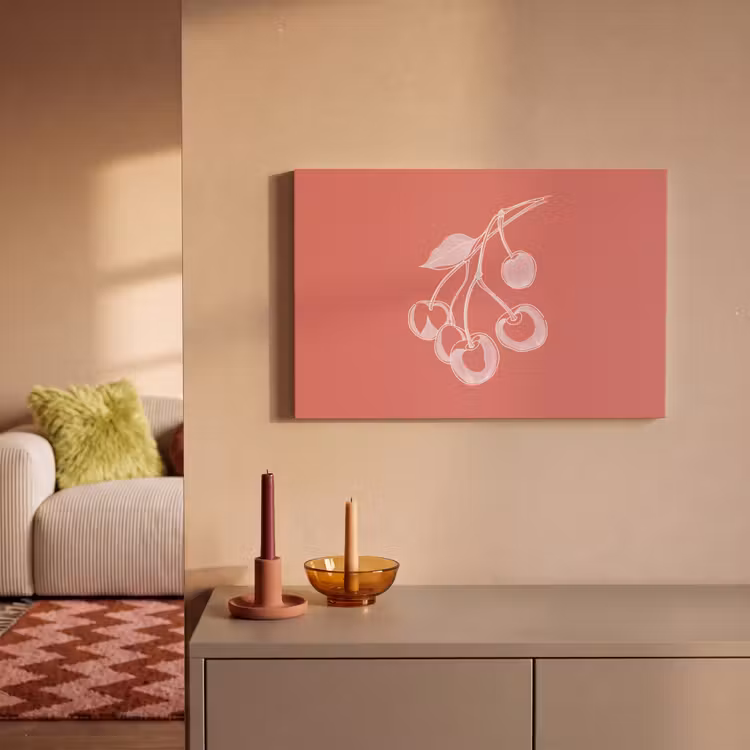 Canvas schilderij - Lijnillustratie - Kersen - Tak - Wit — 2