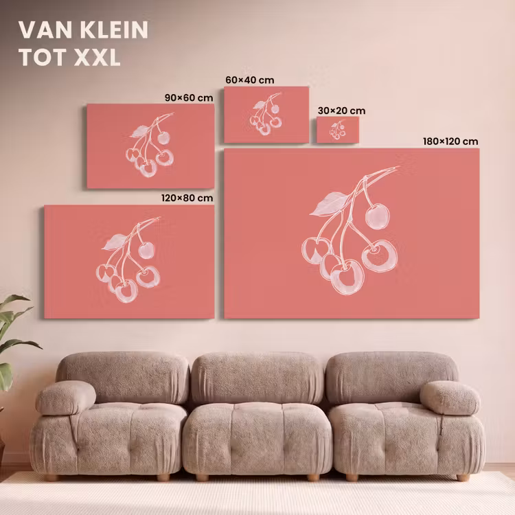 Canvas schilderij - Lijnillustratie - Kersen - Tak - Wit — 7