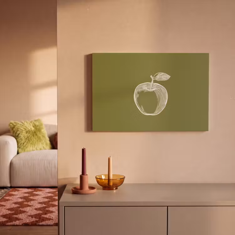 Canvas schilderij - Lijntekening - Appel - Olijfgroen - Blaadje — 2