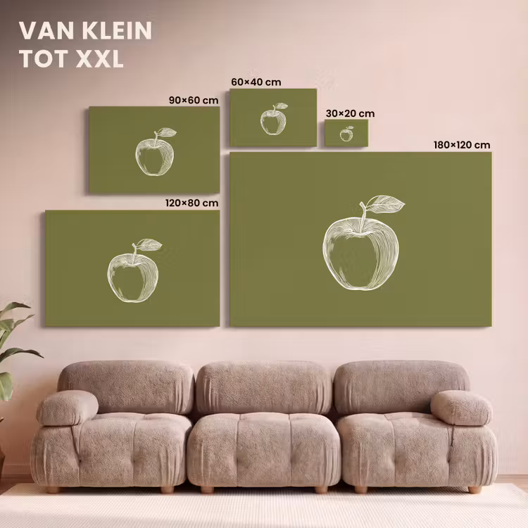 Canvas schilderij - Lijntekening - Appel - Olijfgroen - Blaadje — 7