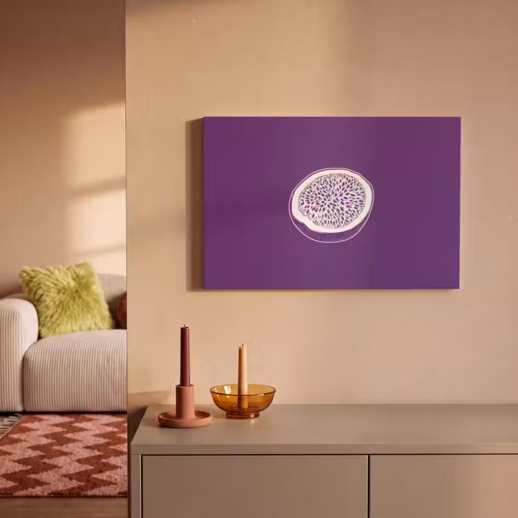 Canvas schilderij - Passievrucht - Zaadjes - Paars - Minimalistisch — 2