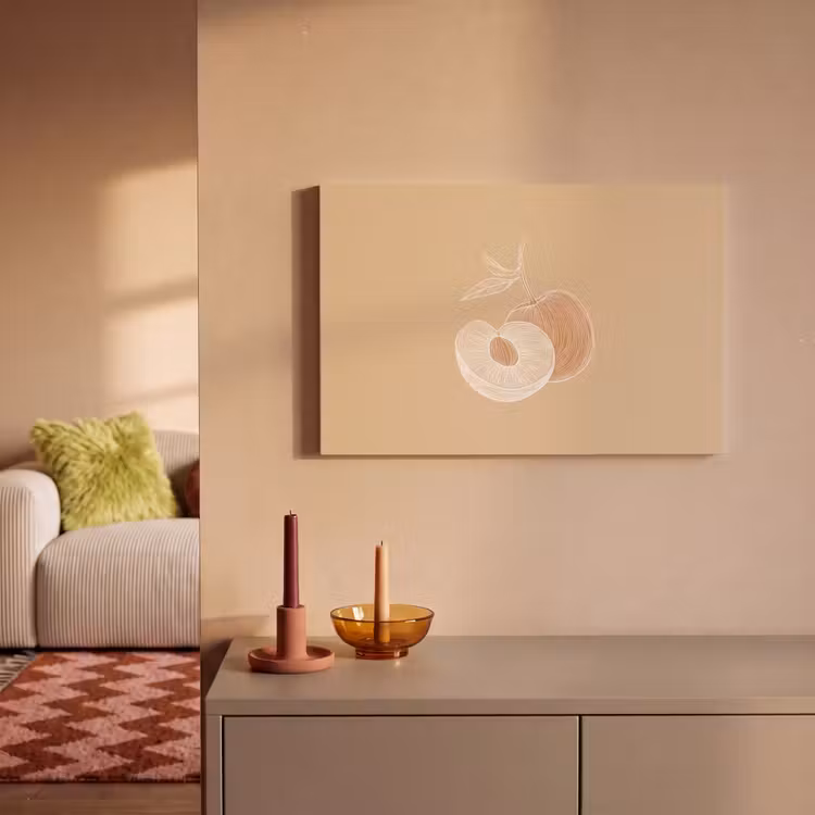 Canvas schilderij - Perzik - Lijntekening - Pit - Beige — 2