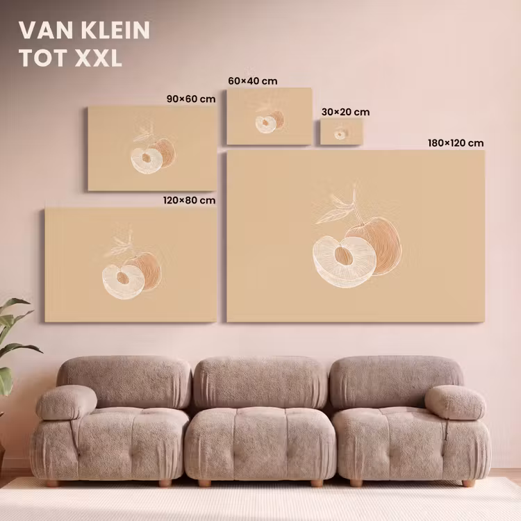 Canvas schilderij - Perzik - Lijntekening - Pit - Beige — 7