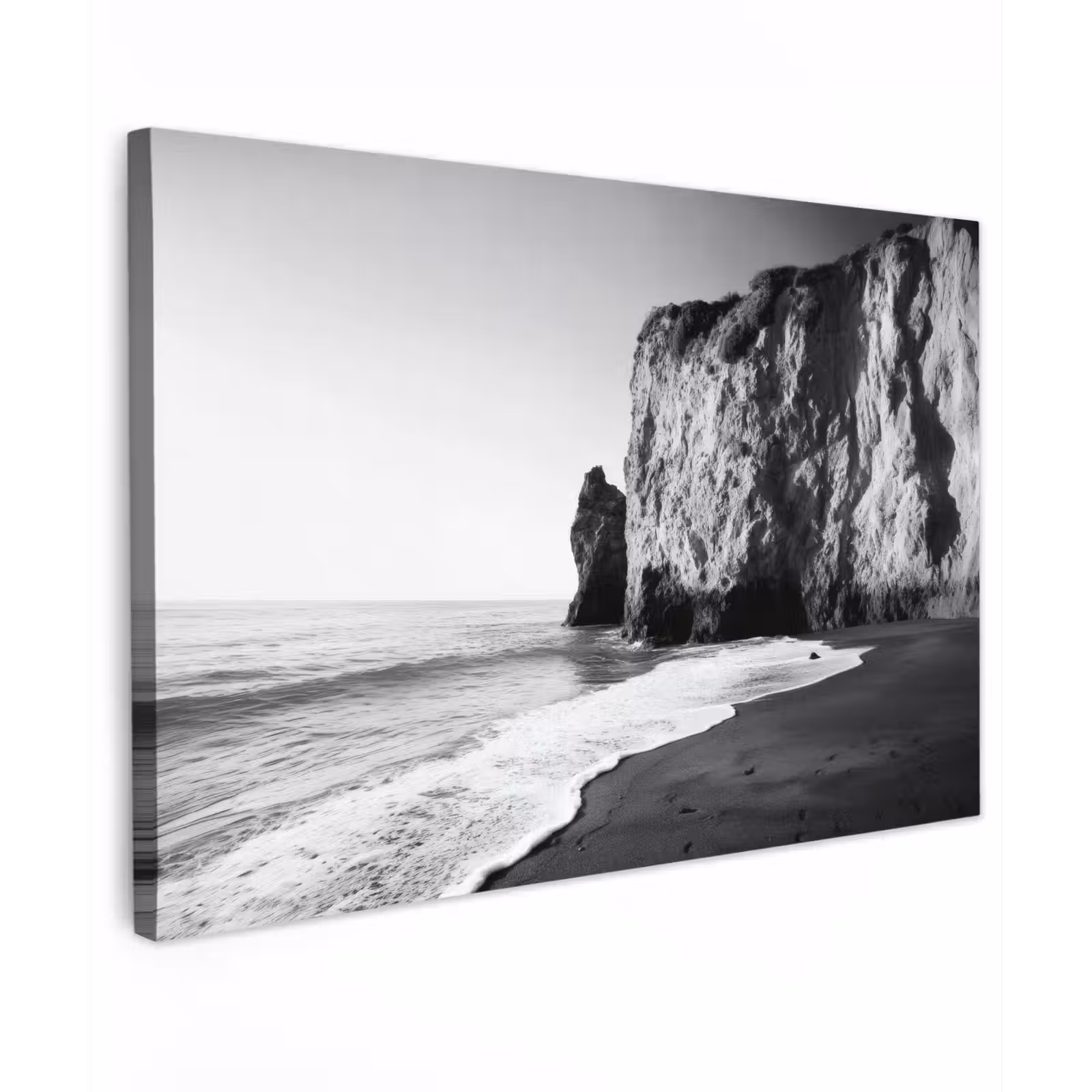 Canvas schilderij - Strand - Klif - Golven - Voetstappen — 1