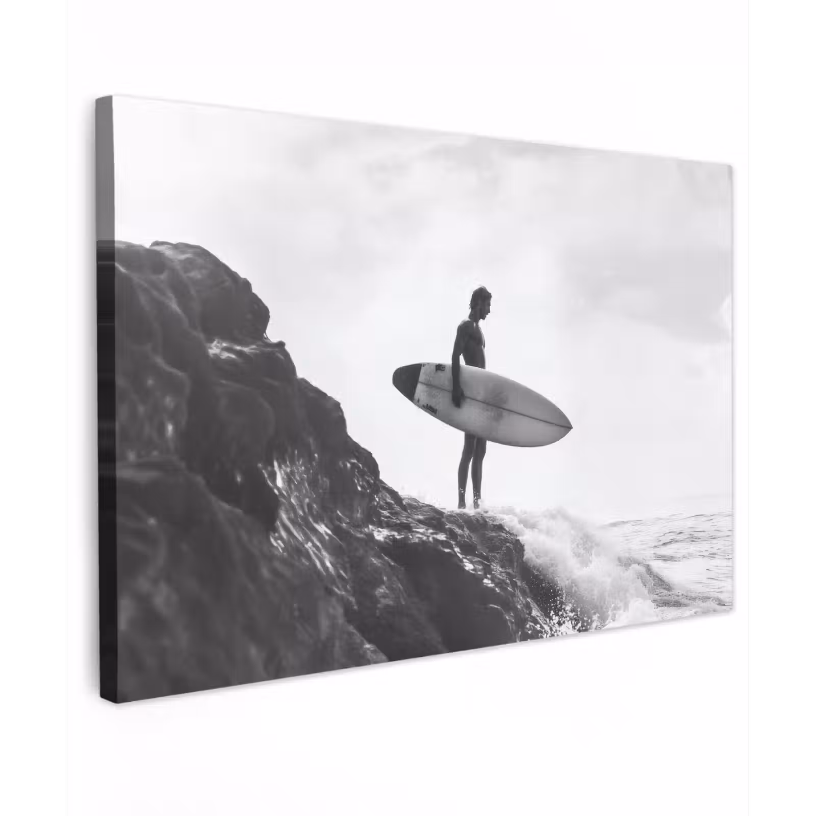 Canvas schilderij - Surfer - Rots - Oceaan - Golven — 1