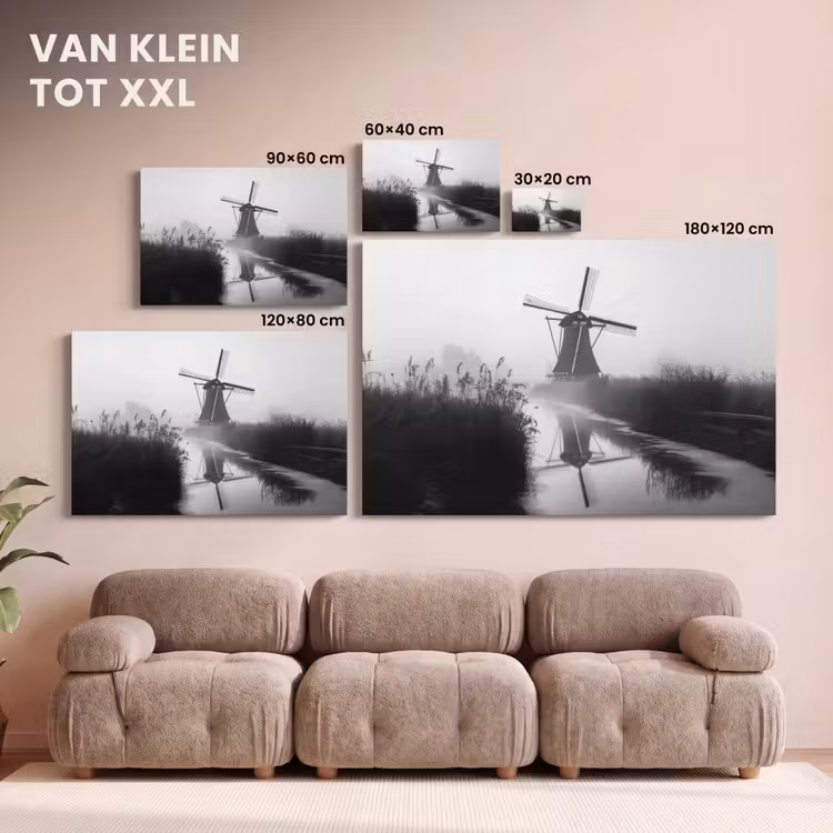 Canvas schilderij - Molen - Weerspiegeling - Landschap - Water — 8