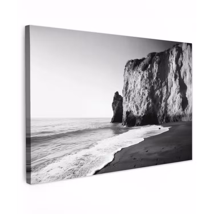 Canvas schilderij - Strand - Klif - Golven - Voetstappen — 1