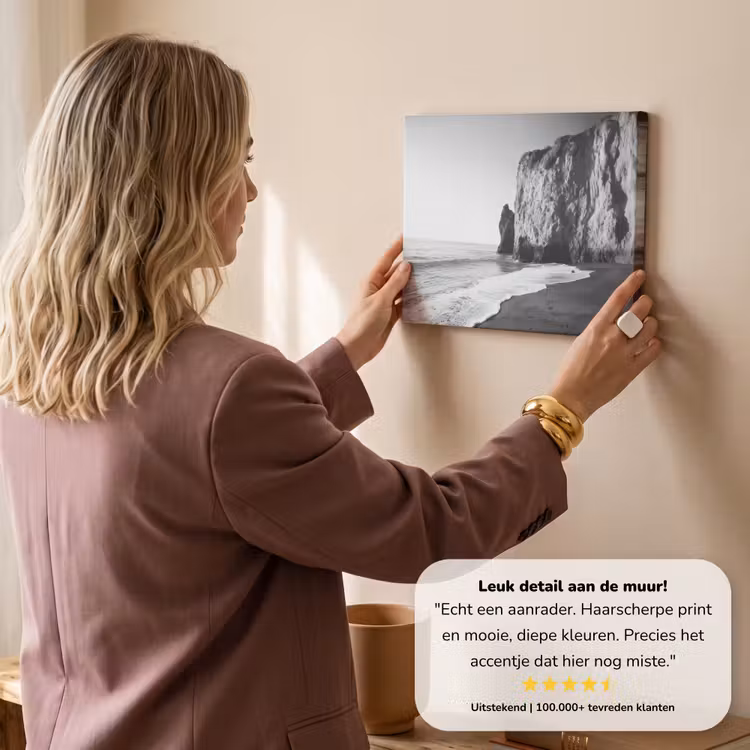 Canvas schilderij - Strand - Klif - Golven - Voetstappen — 3