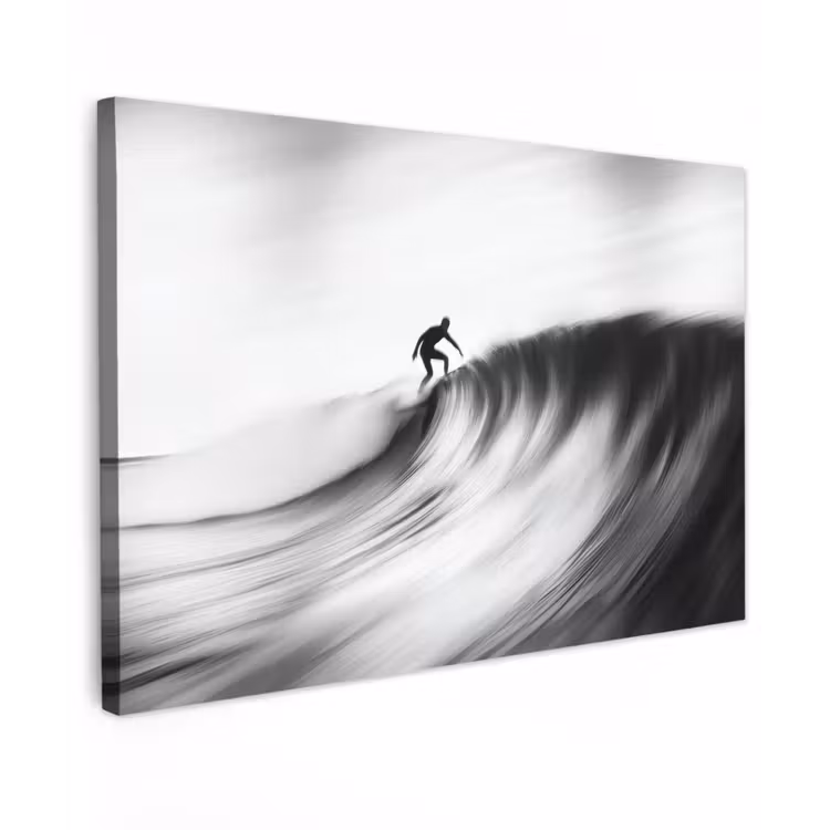 Canvas schilderij - Surfer - Golf - Vervaagd - Zwart — 1