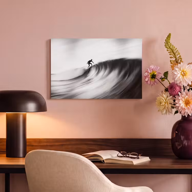 Canvas schilderij - Surfer - Golf - Vervaagd - Zwart — 6