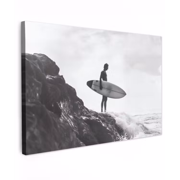 Canvas schilderij - Surfer - Rots - Oceaan - Golven — 1