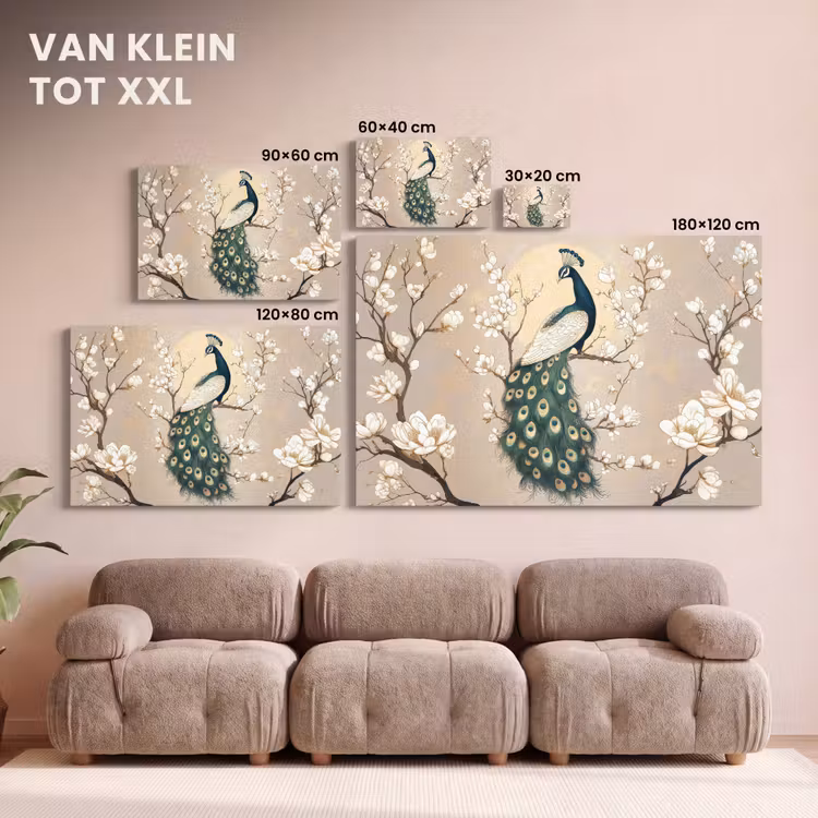 Canvas schilderij - Pauw - Tak - Bloemen — 7