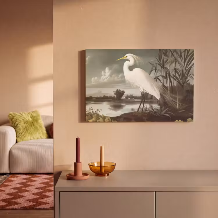 Canvas schilderij - Reiger - Planten - Wolken - Wit — 2