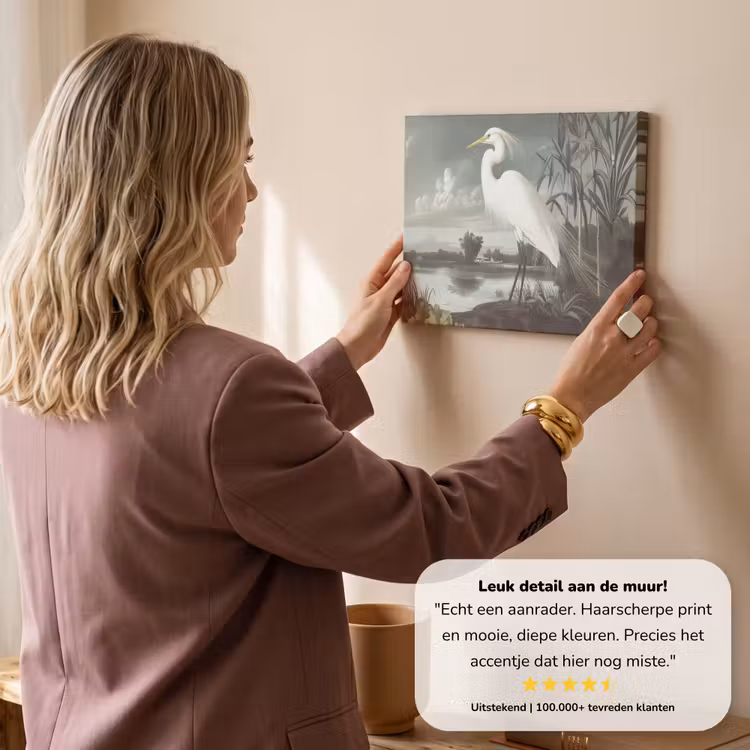 Canvas schilderij - Reiger - Planten - Wolken - Wit — 3