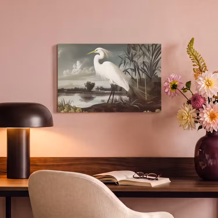 Canvas schilderij - Reiger - Planten - Wolken - Wit — 6