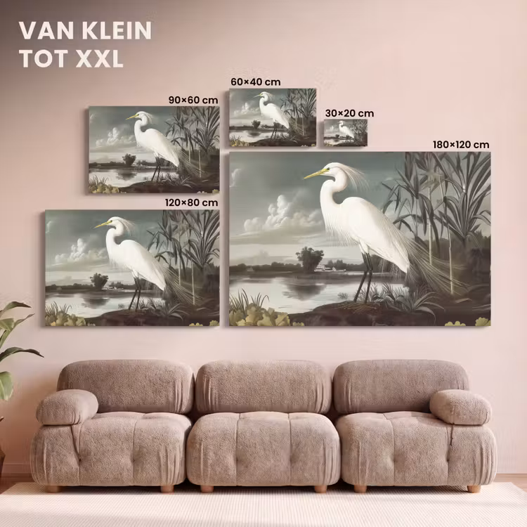 Canvas schilderij - Reiger - Planten - Wolken - Wit — 7