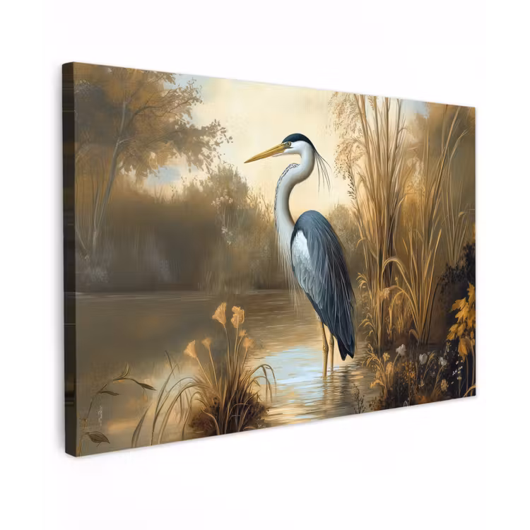 Canvas schilderij - Reiger - Water - Planten — 1