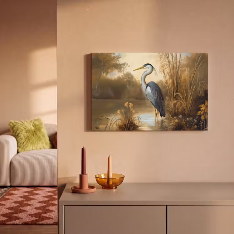 Canvas schilderij - Reiger - Water - Planten — 2