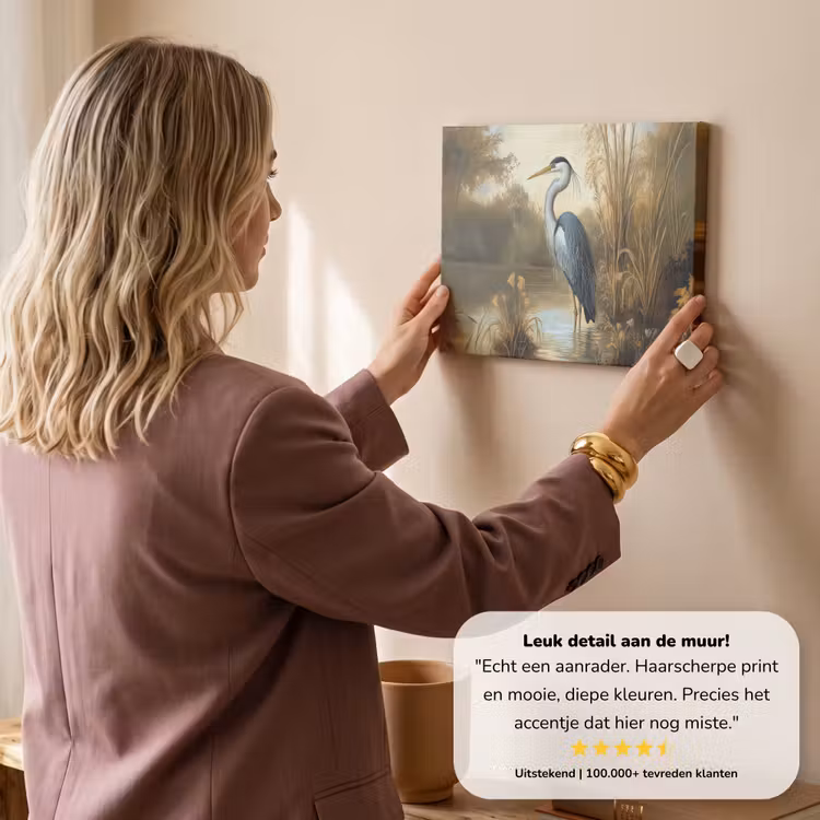 Canvas schilderij - Reiger - Water - Planten — 3