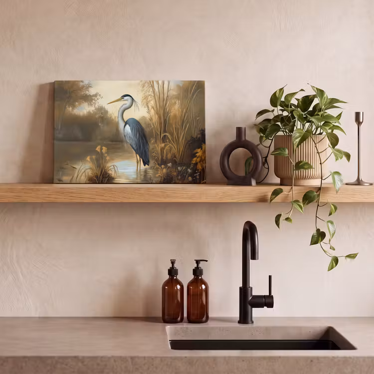 Canvas schilderij - Reiger - Water - Planten — 4