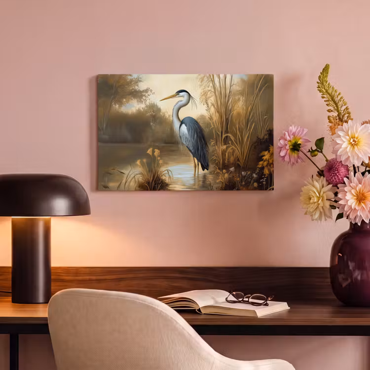 Canvas schilderij - Reiger - Water - Planten — 6