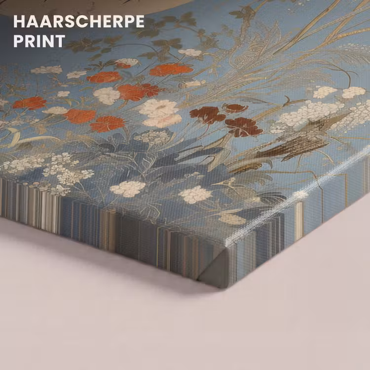 Canvas schilderij - Kraanvogels - Maan - Bloemen - Blauw — 5