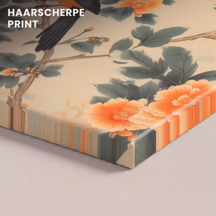 Canvas schilderij - Vogel - Tak - Bloemen - Oranje — 5
