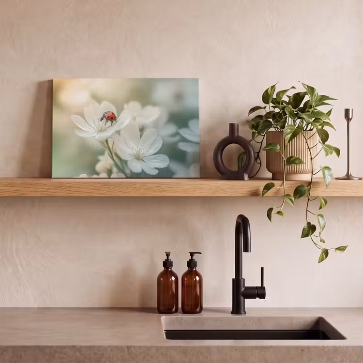 Canvas schilderij - Lieveheersbeestje - Bloemen - Wit — 4