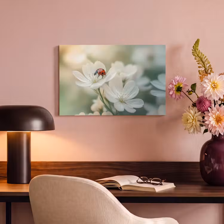 Canvas schilderij - Lieveheersbeestje - Bloemen - Wit — 6