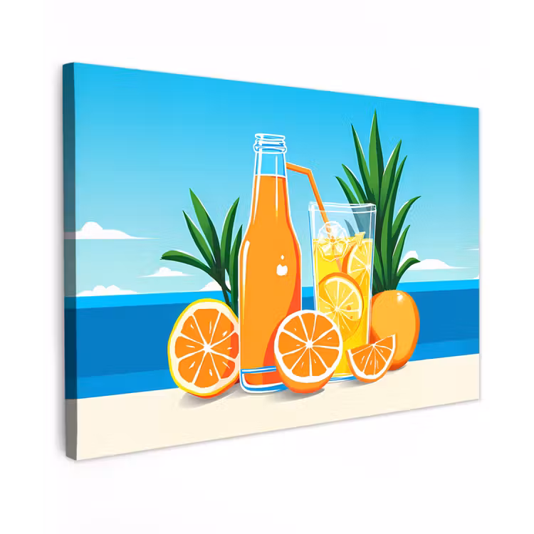 Canvas schilderij - Sinaasappels - Ijsblokjes - Zee - Illustratie — 1