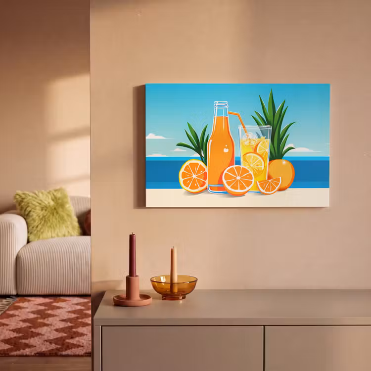 Canvas schilderij - Sinaasappels - Ijsblokjes - Zee - Illustratie — 2