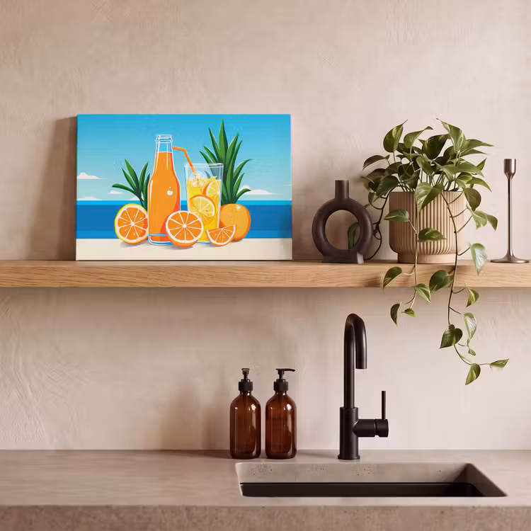 Canvas schilderij - Sinaasappels - Ijsblokjes - Zee - Illustratie — 4