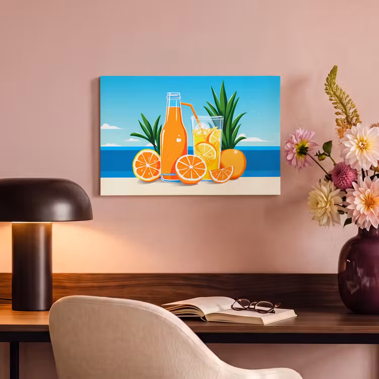 Canvas schilderij - Sinaasappels - Ijsblokjes - Zee - Illustratie — 6